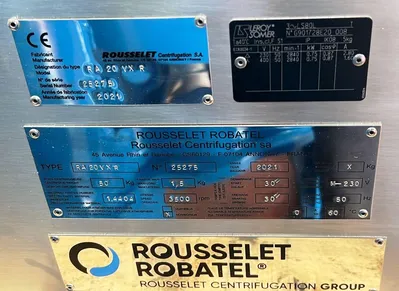 NEW: Rousselet Robatel RA 20 Vx R perforate basket centrifuge, 316L SS.