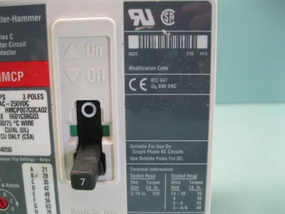 Lot (3) Cutler-Hammer HMCP (HMCP007COCA02) Circuit Breaker 7-Amp 3-Pole D8