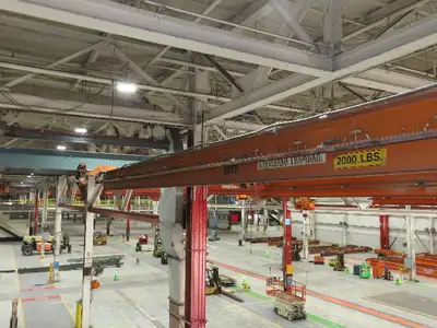 Cleveland Tramrail P&H 1 Ton Single Girder Underhung Bridge Crane 43' 8" Span
