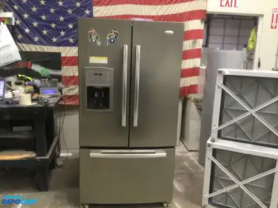USED WHIRLPOOL GOLD FRENCH DOOR FREEZER ON BOTTOM STAINLESS STEEL REFRIGERATOR ENERGY STAR HIGH EFFICIENCY