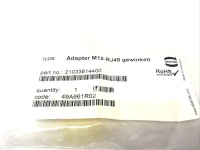 New | in-Stock HARTING Panel Feed-Through Adapter M12-RJ45 Right Angled NO LOCKNUT Connector Accessories Michigan US | Maverick Industrial Sales #1392836