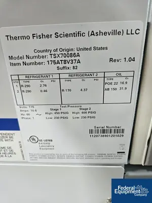 USED ThermoFisher Scientific Thermo Fisher Scientific ULT Freezer, Model TSX70086A