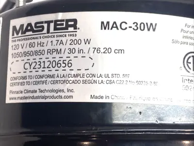 Used Master Pedestal Fan Motor 120V 60Hz 1.7A 200W A.C. Motors Michigan US | Maverick Industrial Sales #1393076