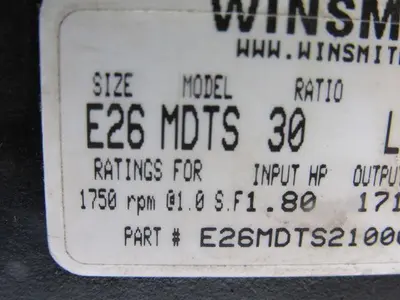 Winsmith E26MTDS21000EK MDTS 30:1 Ratio 1750RPM Input 1712 Torque Gear Reducer