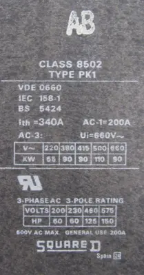 USED SQUARE D 8502 CONTACTOR SER.A 8502PK3.11