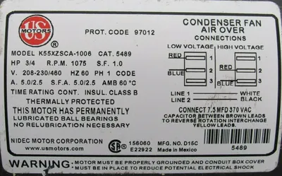NEW US MOTORS 5489 MOTOR 3/4HP 208-230/460V 1075 RPM K55XZSCA-1006 1/2"x4-7/8"