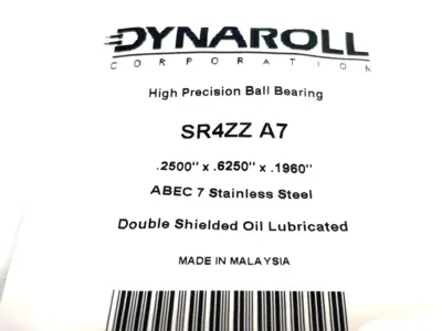 NEW DYNAROLL MINIATURE PRECISION BALL BEARING, DOUBLE SHIELDED, OIL LUB.