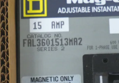 NEW SQUARE D FAL3601513MA2 CIRCUIT BREAKER 15A, 600V, 60HZ, 3 POLE