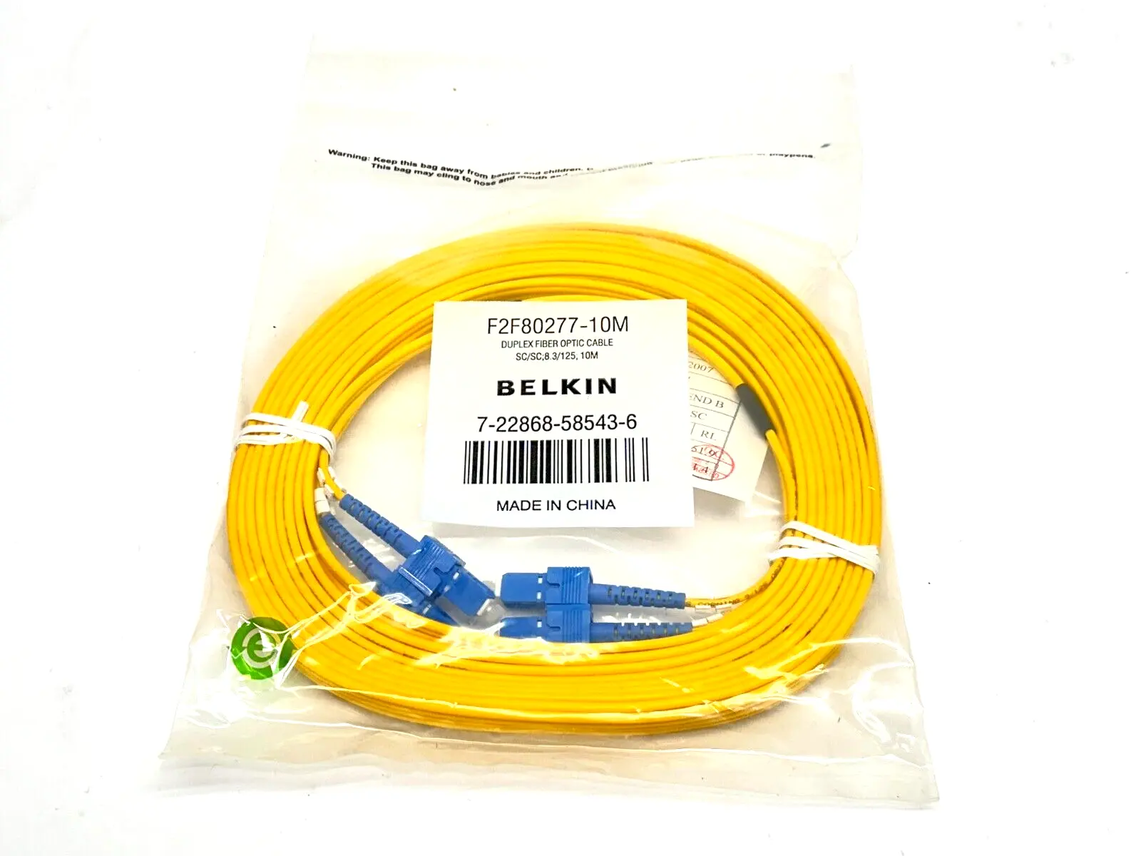 F2F80277-10M | Belkin  Duplex Fiber Optic Cable SC/SC:8.3/125 10m 7-22868-85843-6 - New