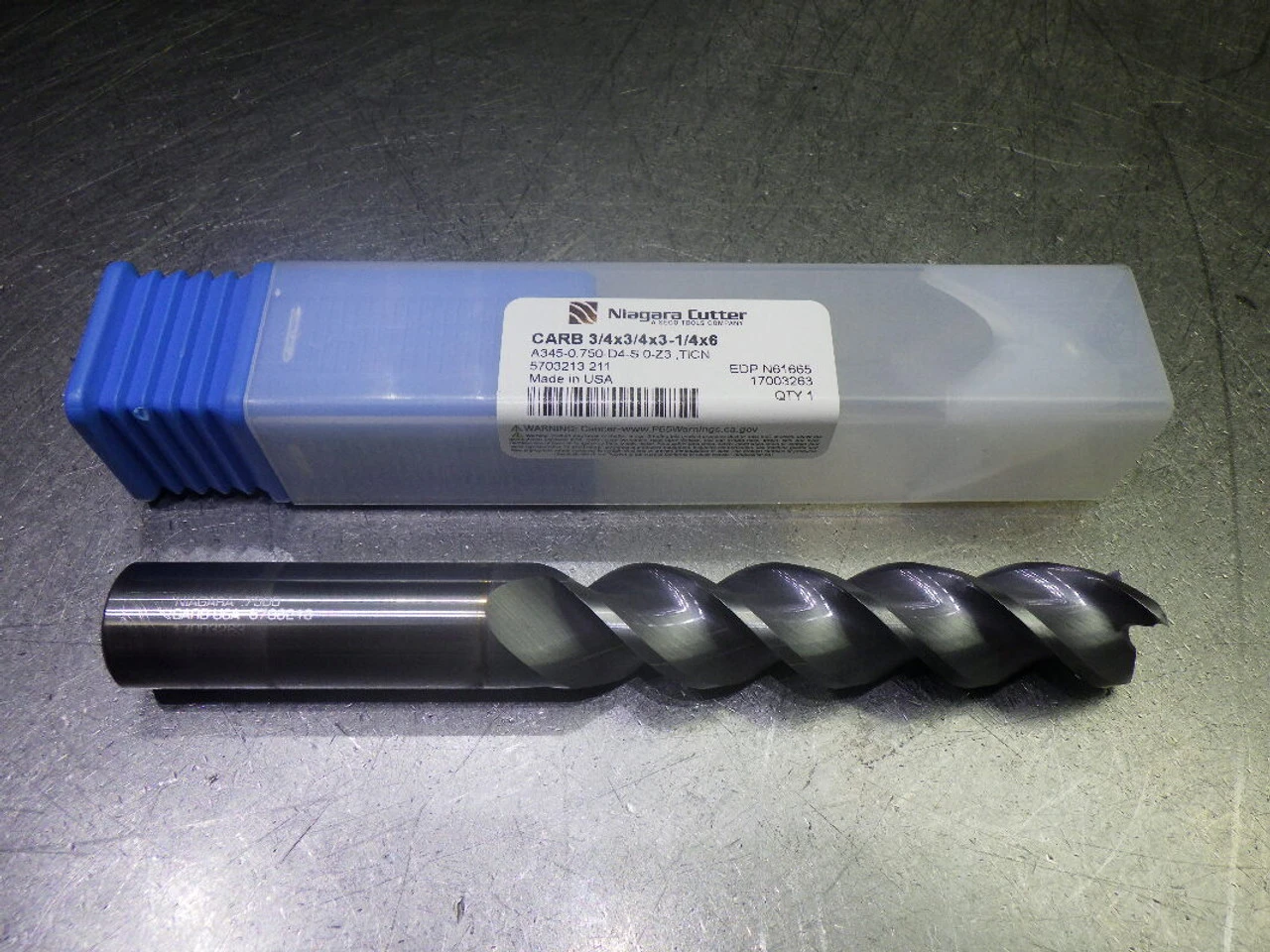 Niagara 3/4" 3 Flute Carbide SQ Endmill A345-0.750-D4-S.0-Z3 TICN (LOC1762)