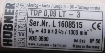NEW HUBNER TDP0,09 LT-3 TACHOGENERATOR TDP009LT3