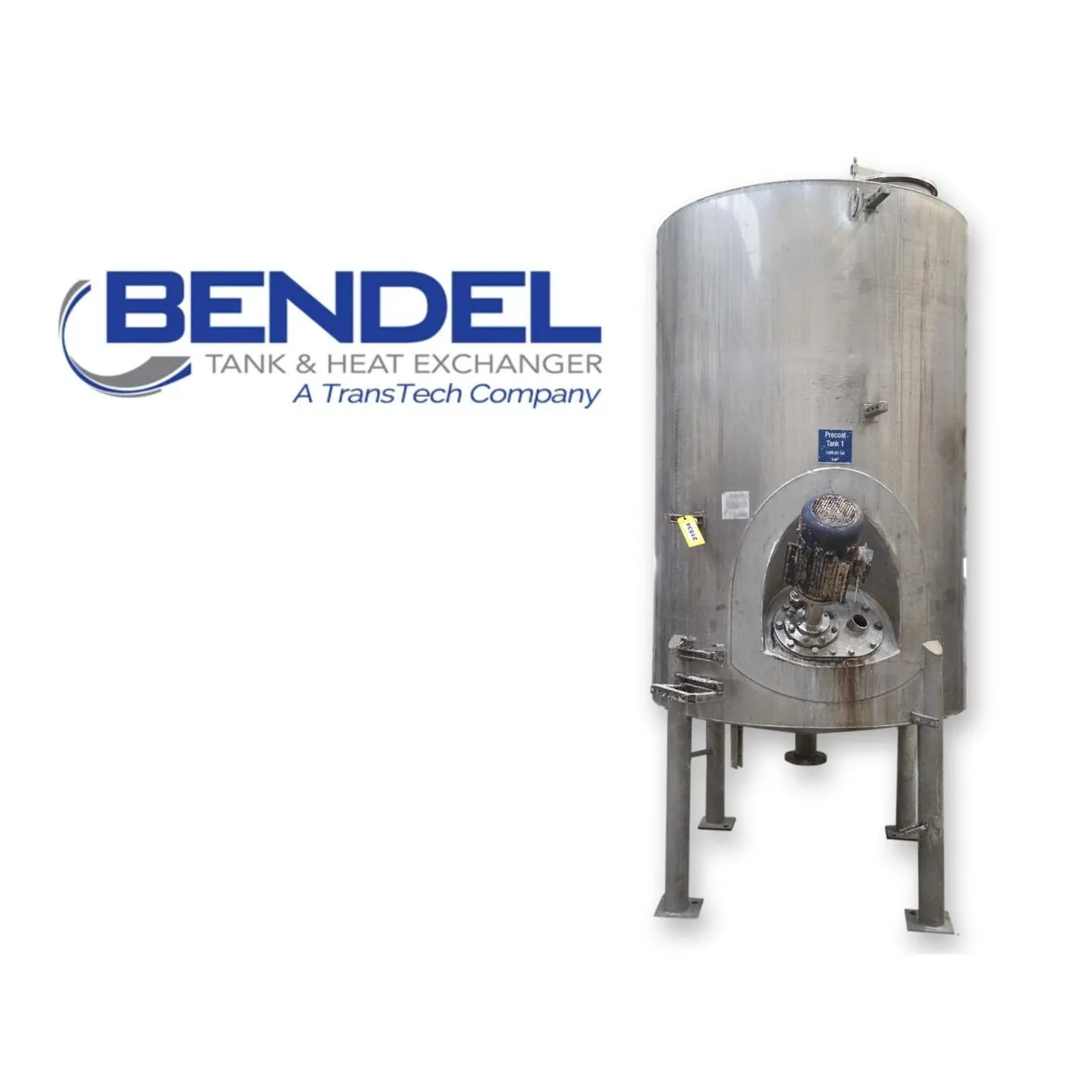 Used 1,300 Gal Bendel Stainless Steel Liquid Mix Tank w/ Side Agitator Disperser