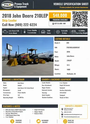 Used 2018 JOHN DEERE 210LEP Wheel Loaders California US | Lillo Machinery #1543472