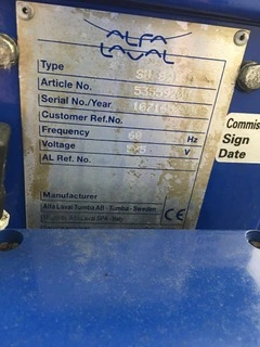 (2) Alfa-Laval S-821 fuel/lube oil purifier skids, 316SS.
