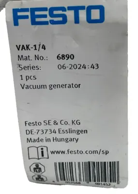 NEW FESTO VAK-1/4 VACUUM GENERATOR 6890 VAK14