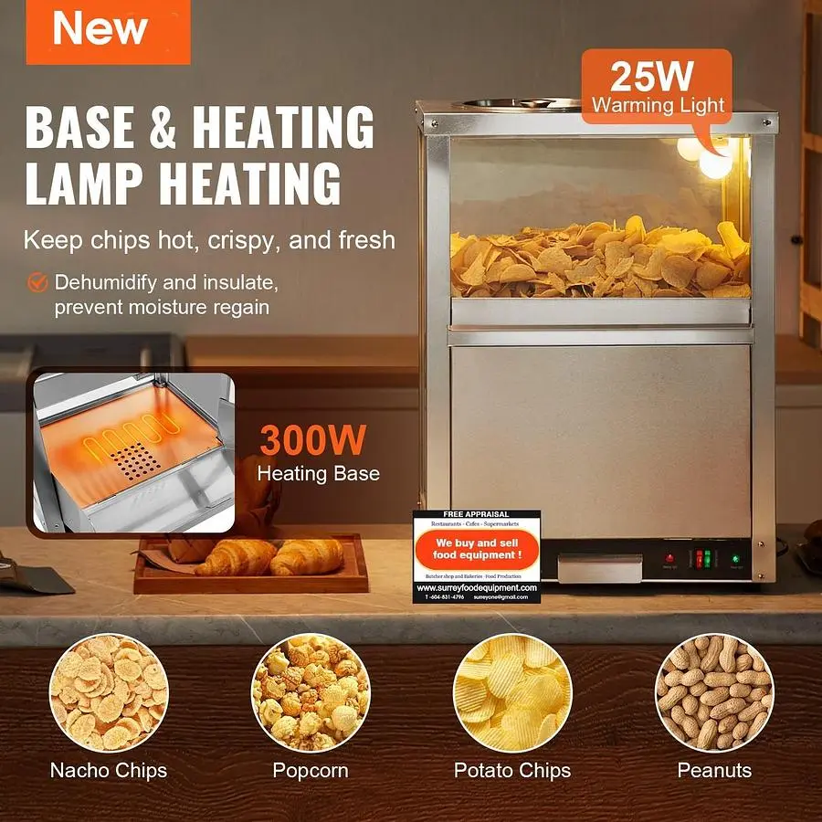 Nacho - peanut - popcorn - potato chips - display warmer