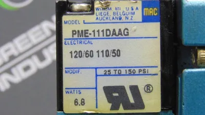 Mac MAC250A-V1F2 PM-111DA Solenoid Valve w/ PME-111DAAG 120V 60Hz Coil Used