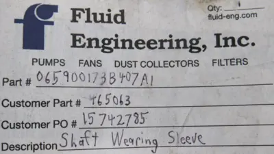 NEW FLUID ENGINEERING 065900173B407A1 SHAFT WEARING SLEEVE