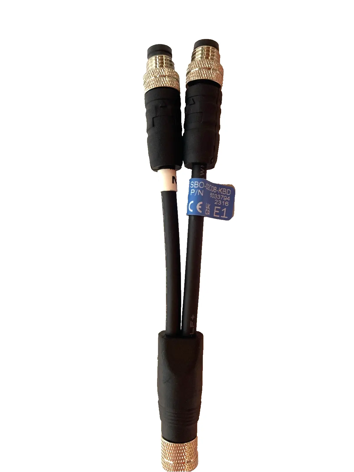 USED SICK SBO‑02C08‑KBD M8 4‑PIN FEMALE TO DUAL 3‑PIN MALE Y‑SPLITTER CABLE