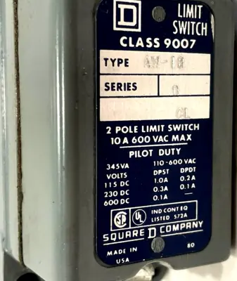 NEW SQUARE D 9007-AW18 LIMIT SWITCH 9007AW18