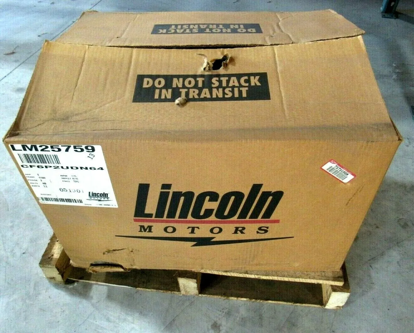 NEW LINCOLN MOTORS CF6P2UDN64 MOTOR 2HP 460V 3PH 1175RPM LM25759