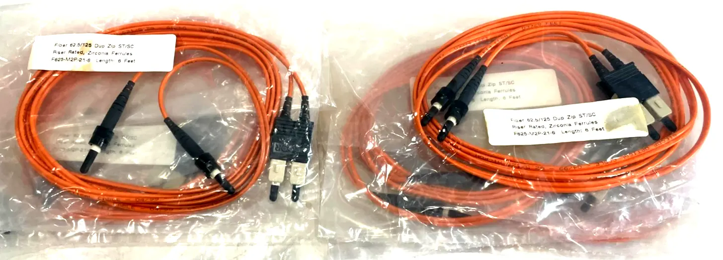 NEW SIECOR ST/SC FIBER OPTIC CABLE 62.5/125 6FT. LOT OF 6