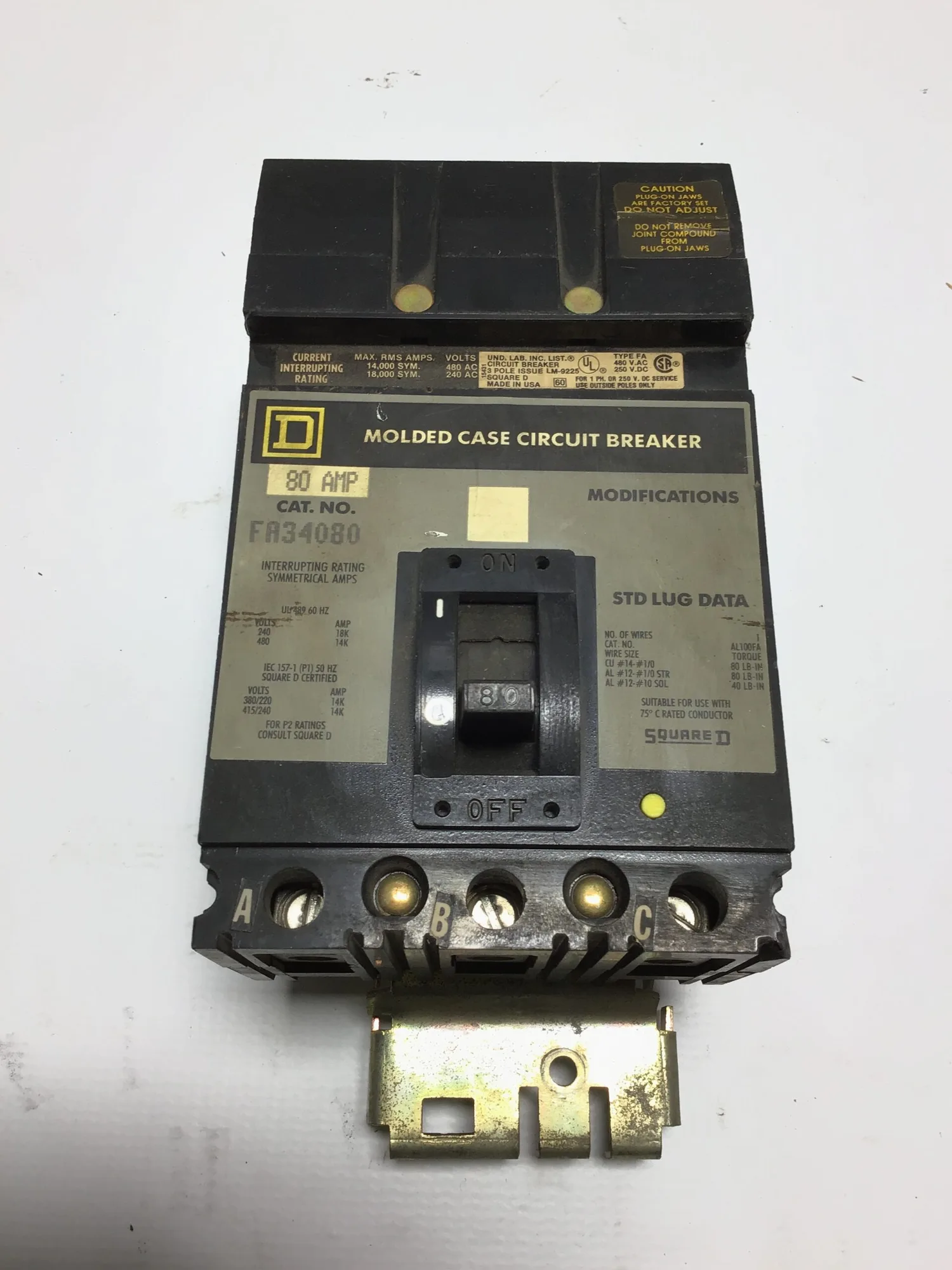 Square D FA34060 Molded Case Circuit Breaker 3Pole 80Amp