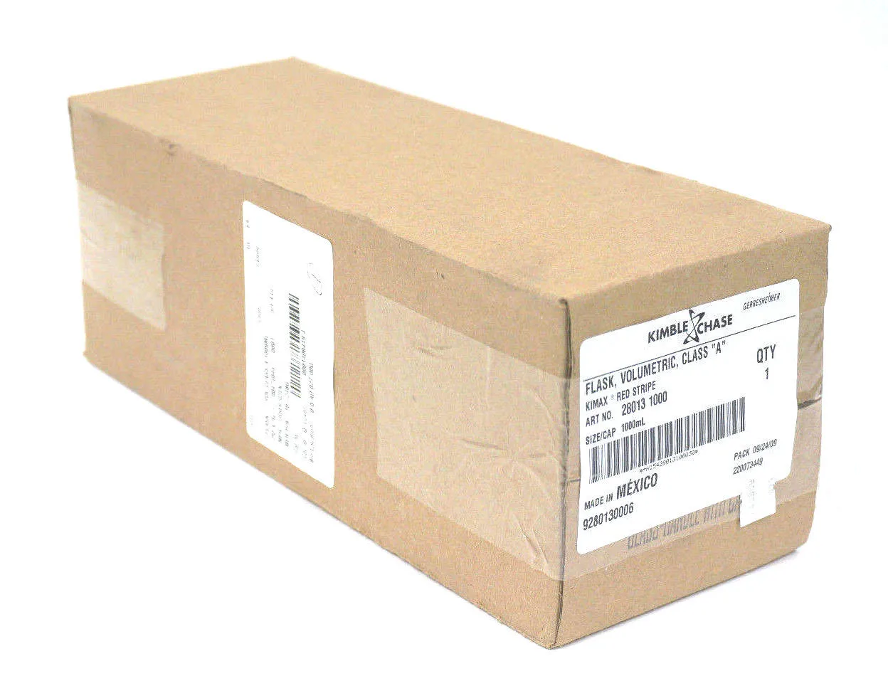 NEW SEALED KIMBLE CHASE 28013-1000 FLASK, VOLUMETRIC, CLASS A, 1000ML, 280131000