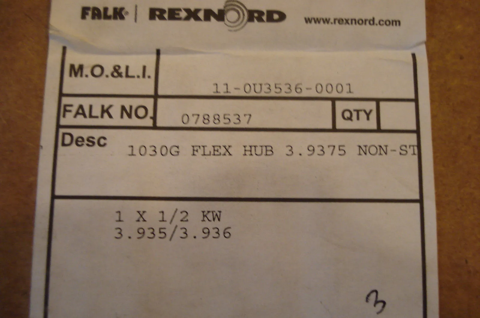 NEW FALK 1030G 3.935 1 X 1/2 KW 0788537