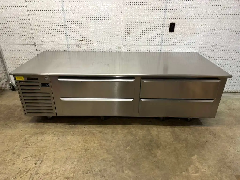 Used Traulsen Used 2024 84" Traulsen TE084HT 4 Drawer Refrigerated Chef Base with Casters 115V - FG Chef Bases Illinois US | Falcon Restaurant Supply #1374922