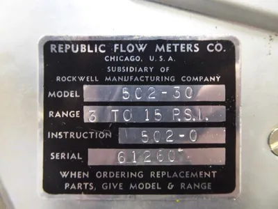 USED REPUBLIC FLOW METERS CO. 502-30