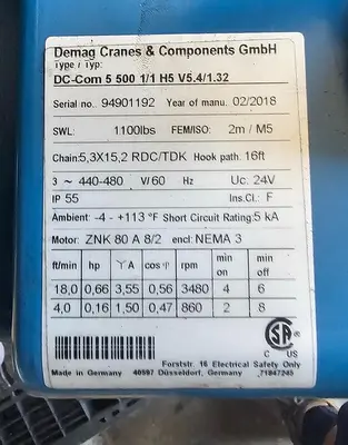 USED 2018 DEMAG DC-COM 5 500 1/1 H5