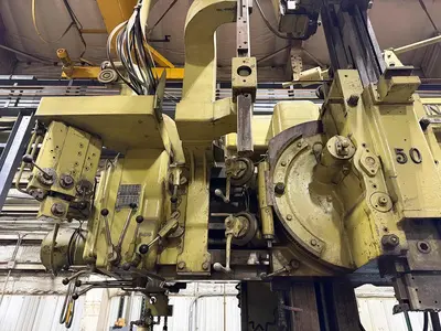 King Vertical Boring Mill, 62" Table, 72" Swing, 72" Under Rail. 40 HP 65 RPM, (1) Ram Heads, (1) Turret Head, (1) Side Head