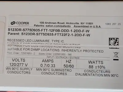 NEW COOPER LIGHTING S123DR-S775D935-FTT-12F0B-DDD-1-2DD-F-W