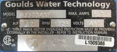 NEW GOULDS WS5034BF SUBMERSIBLE SEWAGE PUMP 1/2HP 460V 5NXW8
