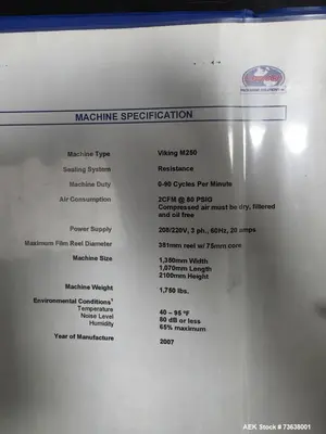 Used VIKING M250 Bagger Only Vertical Form & Fill Illinois US | Aaron Equipment #887689