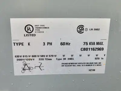 75 kVA Temporary Power Distribution Cart 600V Pri. 208Y/120V Sec.