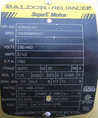 NEW BALDOR VEBM3546T BRAKE MOTOR 1HP 230/460V 1760RPM 105602100BQF