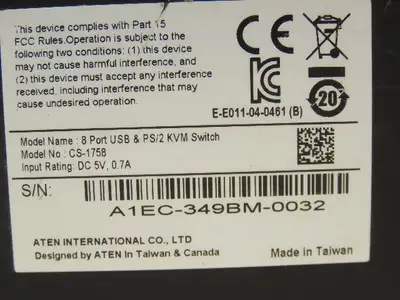 Aten CS-1758 MasterView Max KVM Switch 8-Way USB &PS/22 VGA Audio In/Out 3.5mm