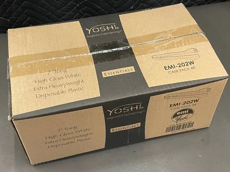 Yoshi EMI-202W 7-inch Tong White High Gloss Extra Heavyweight Disposable Plastic Tongs - Case Pack 48