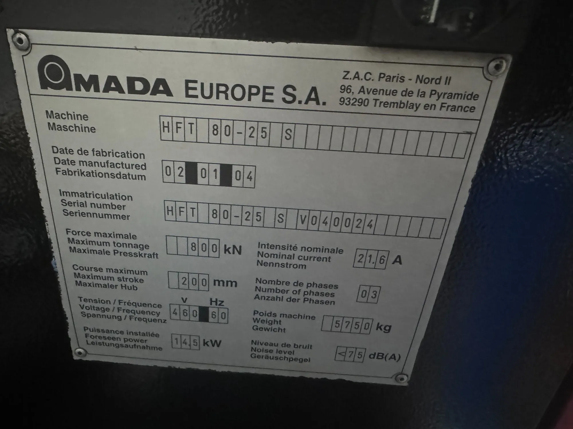 USED 2004 AMADA HFT 80-25 S