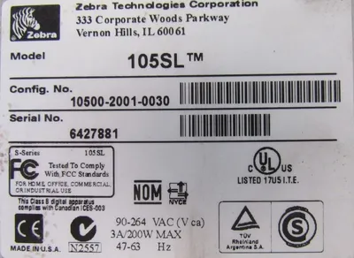 NEW ZEBRA 105SL THERMAL TRANSFER LABEL PRINTER 10500-2001-0030