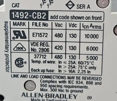 Allen-Bradley 1492-CB2 G320 H1 Ser A Circuit Breaker 32A loc4D2