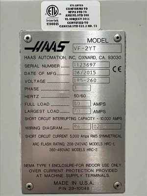 Used 2015 HAAS VF-2YT Vertical Machining Centers California US | Bay Area CNC Machinery #1418989