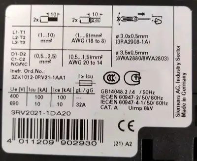 Siemens 3RV2021-1DA20 Circuit Breaker Loc 4E36