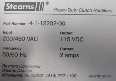 NEW STEARNS 4-1-12202-00 RECTIFIER INPUT 230/460 230WATT 411220200
