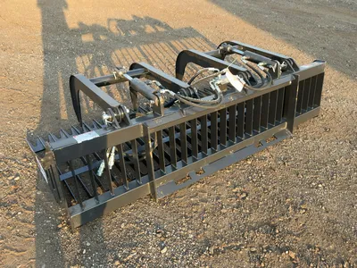 New JCT 84” Rock Bucket Grapple Skid Steer Attachment, Universal Quick Attach, Two Hydraulic Grapple...