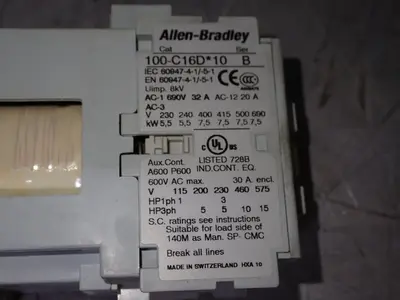 Used ALLEN BRADLEY 100C16DJ10 PLC Contactors | HGR 24 #752358