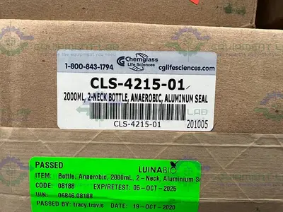 USED CHEMGLASS CLS-4215-01 ANAEROBIC 2000 ML, 2 NECK  BOTTLE