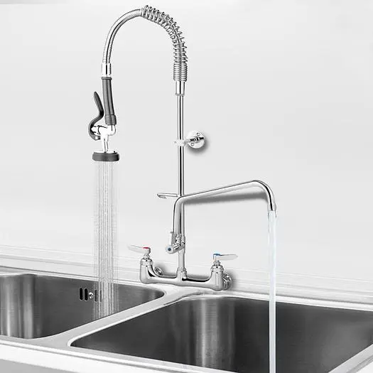Commercial Pre-rinse Faucet Wall Mount Kitchen Sink Faucet 8" w/ Sprayer
